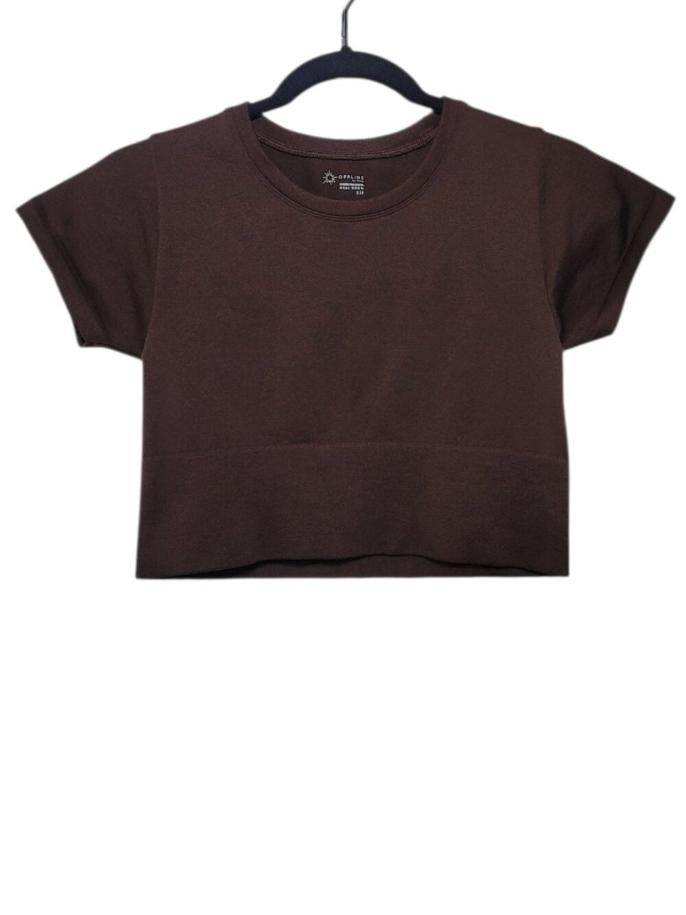 OFFLINE by Aerie Dark Brown Seamless Cropped Short Sleeve Tee Shirt Small